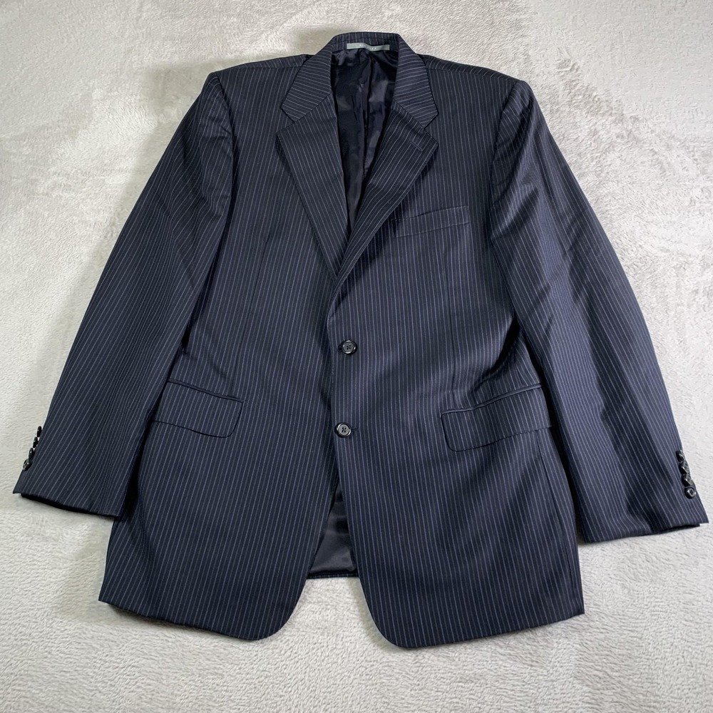 Hickey Freeman Suit Jacket Mens 42R Blue Pinstripe Super 130s Wool Made USA